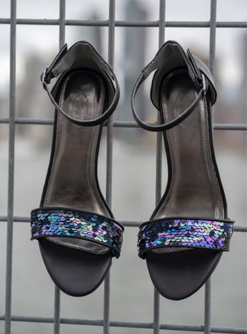 Block heel w/Purple Sequins shoe bling
