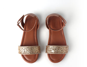 Kids 2 in 1 Luna Sandal w/ Changeable Gold Glitter Shoe Accessory.