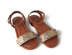 Kids 2 in 1 Luna Sandal w/ Changeable Gold Glitter Shoe Accessory.